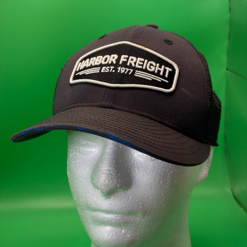 Harbor Freight Distressed Trucker Hat Adjustable Black Mesh Snapback Workwear